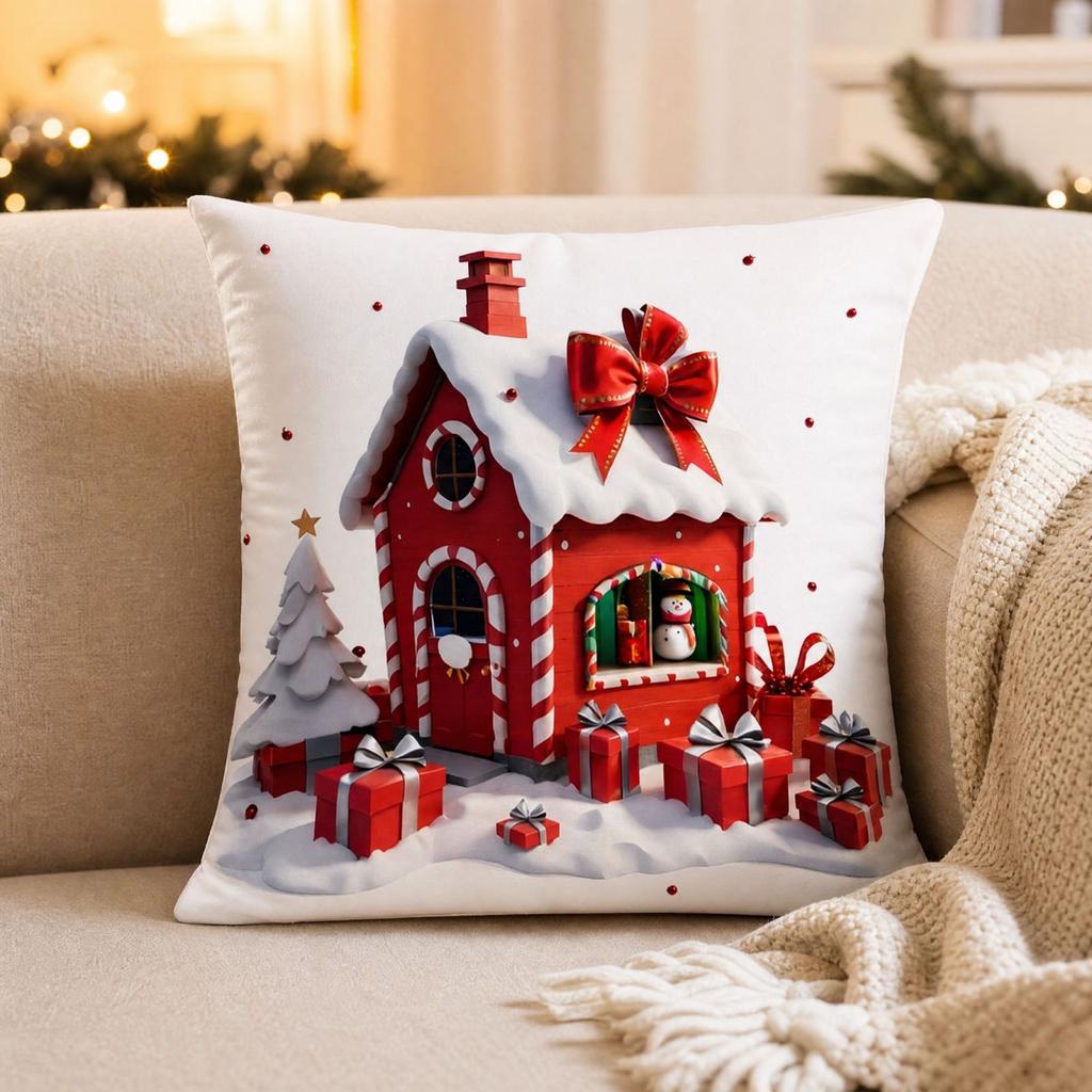 Plush Christmas Printed Throw Cushion Cover Set Cute Holiday Home Decor for Sofa Couch