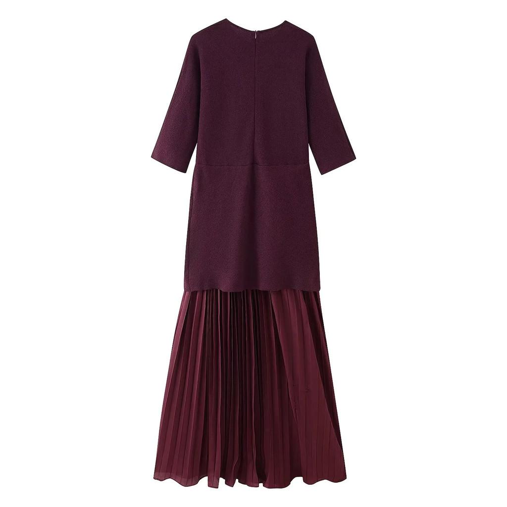 Elegant Polyester Spliced Short Sleeve Dress For Women With Round Neck For Spring