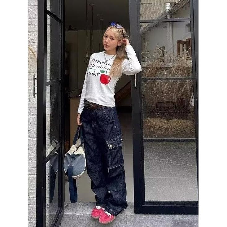 American High Street Jeans Herren Herbst Trendy Brand Ins Lockere Hose mit weitem Bein und geradem Bein Micro-Schlaghose