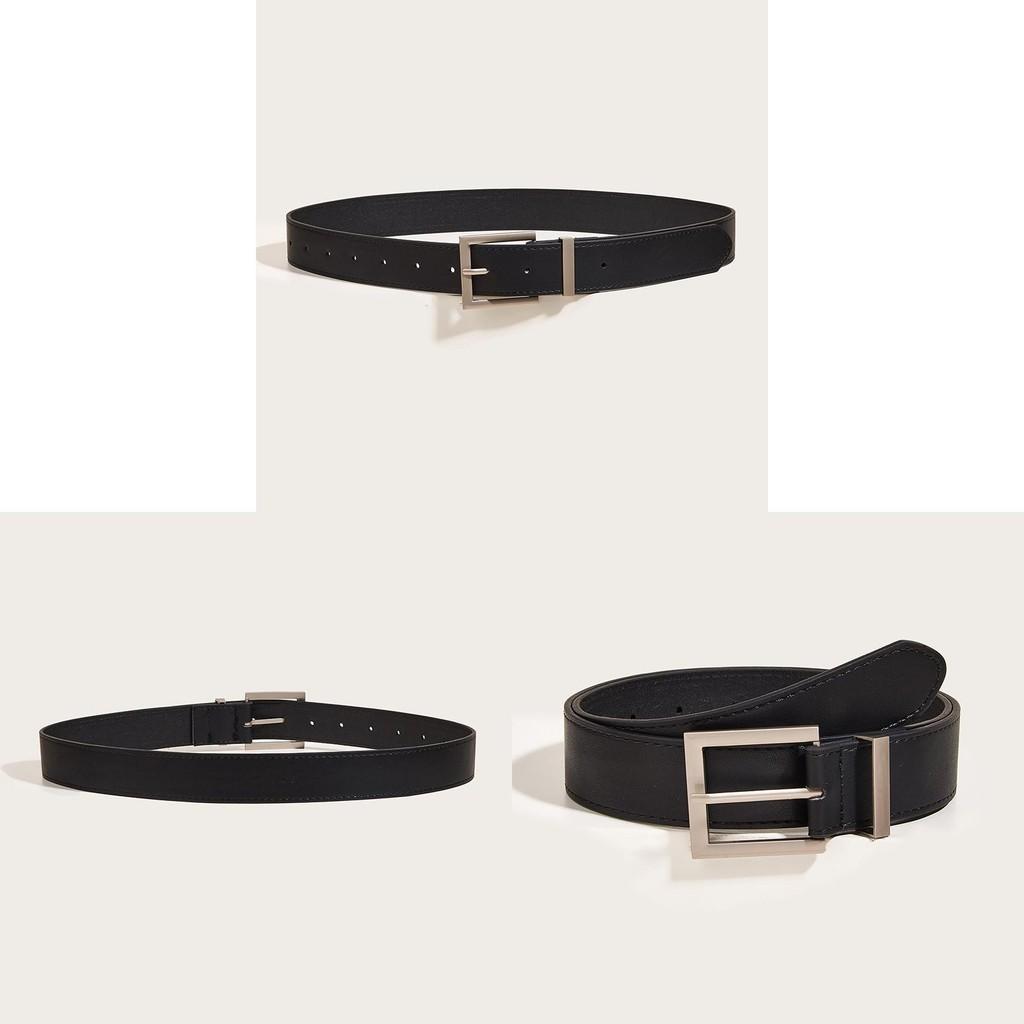 Solid Square Buckle Color Leather Belt Metal Decoration Black Girdle Fashion