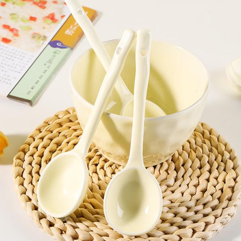 Cute Long Handle Ceramic Soup Spoons (10-Pack)