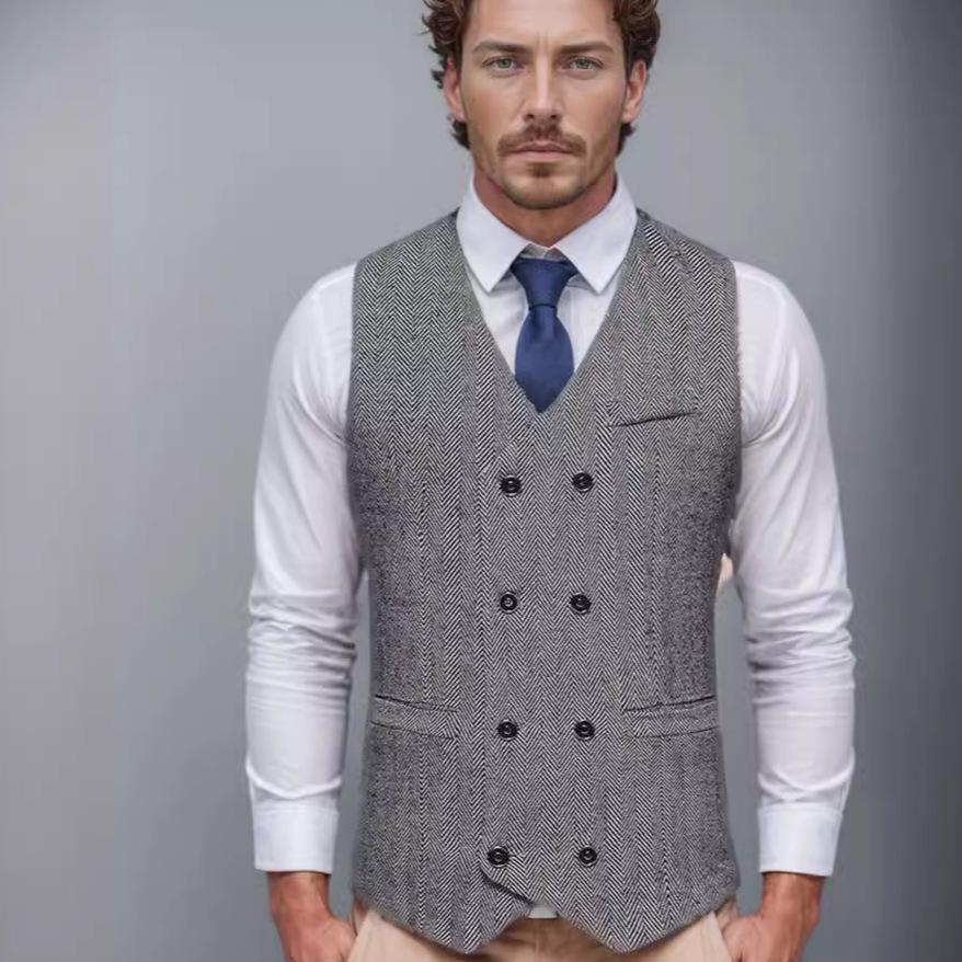 Men's Retro Double-Breasted Suit Vest - Spring/Autumn Style