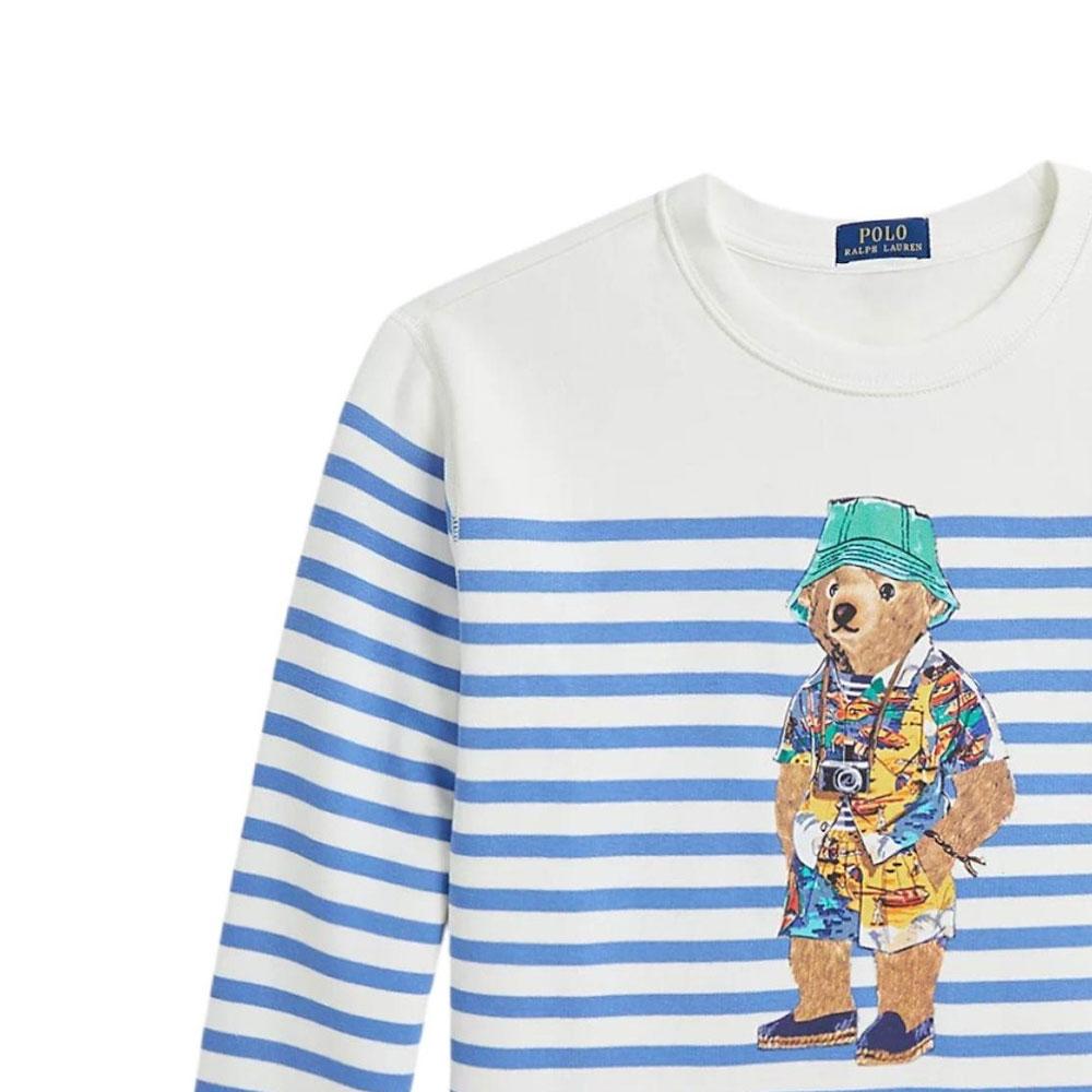Bluza Polo Ralph Lauren Paski Wzór z Niedźwiedziem z Logo Okrągły Dekolt Długi Rękaw Odzież wierzchnia dla dzieci Biały 323965908001