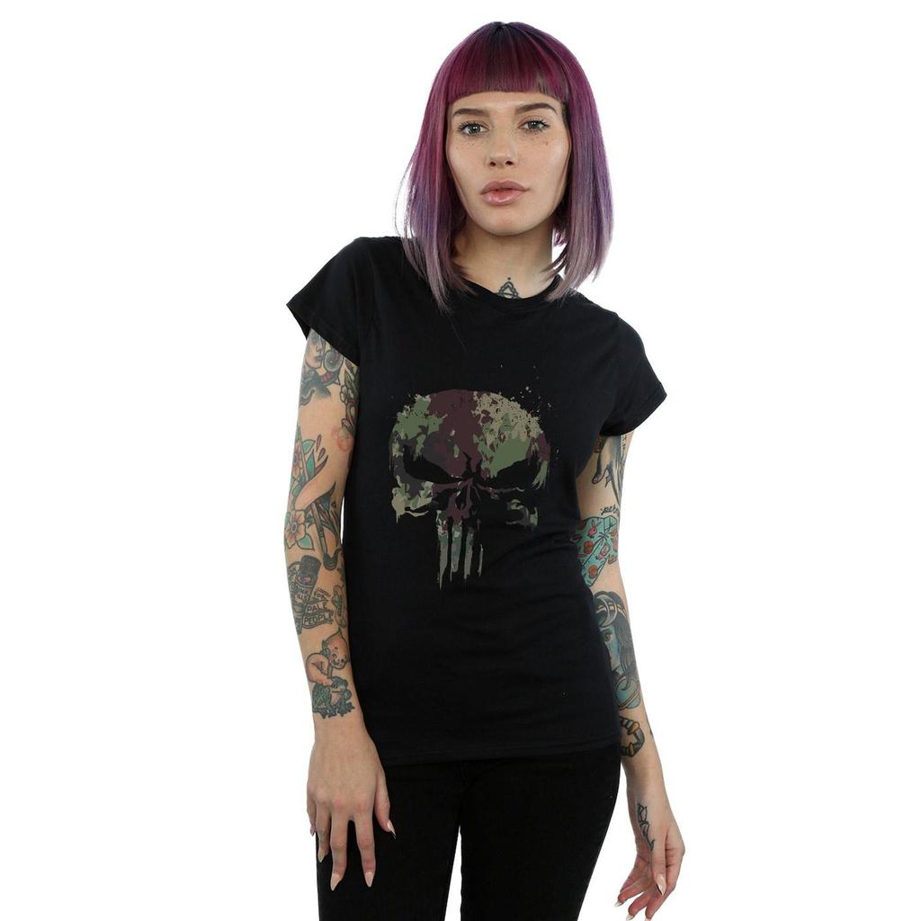 Marvel Womens/Ladies The Punisher TV Series Camo Skull Cotton T-Shirt