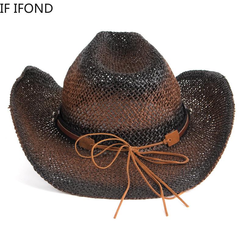 Handgemachte Webart Hohl Western Cowboy Hut Für Männer Frauen Sommer Outdoor Cowgirl Strand Sonne Stroh Hut sombrero hombre