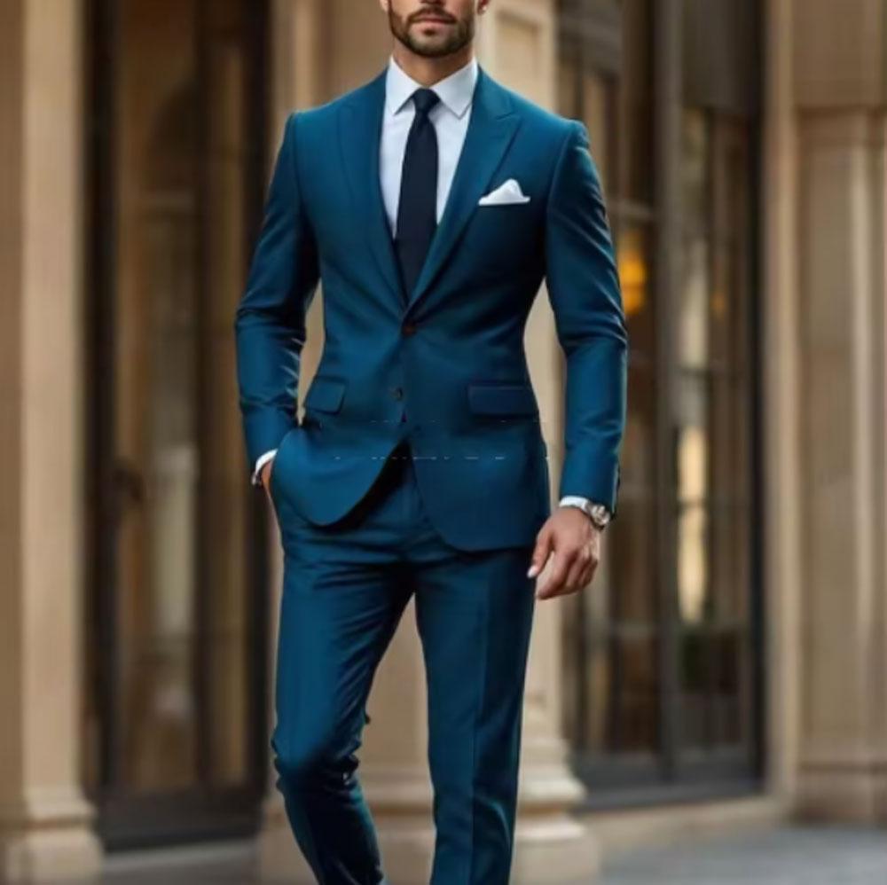 Black Men's Suits Single Breasted Peak Lapel Slim Fit Male Clothing Luxury 2 Piece Jacket Pants  Wedding Full Sets 2025