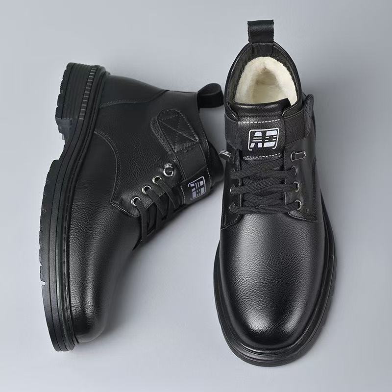 Herren High-Top Stiefel, Winter Herren Lederschuhe, Fleece und verdickte warme Baumwollschuhe, weichsohlige bequeme Freizeitschuhe