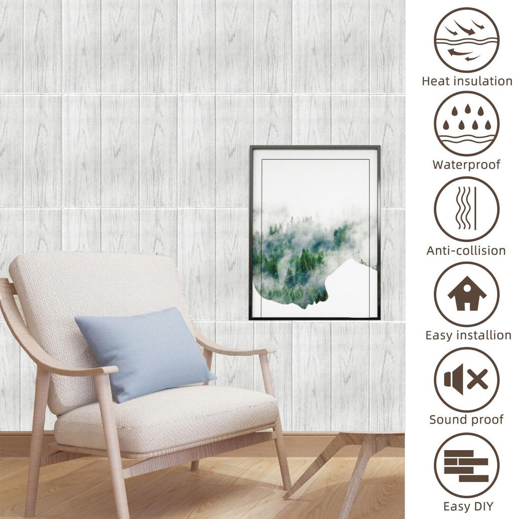10 PCS 3D Self-Adhesive Tile Stone Brick Wall Sticker Soft Foam Panels Waterproof Wood Grain Wall Stickers Home Decoration