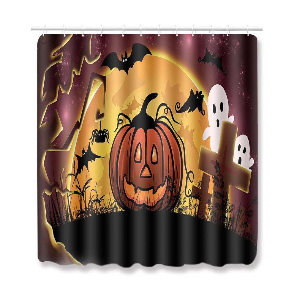 Halloween Shower Curtain Floor Mat Combination Four-Piece Set Bathroom Toilet Carpet Shower Room Foot Mat