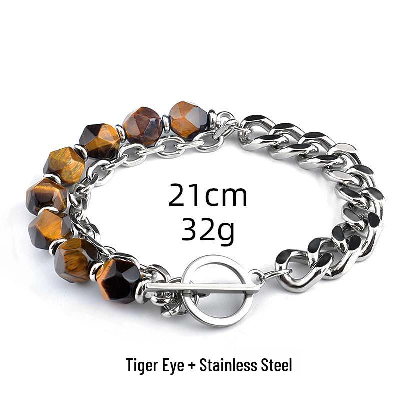 Stainless Steel Black Agate Men's Bracelet - New Chinese Style Jewelry