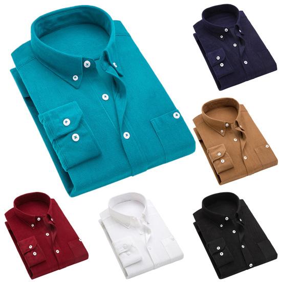 Männer Vintage Turn Down Kragen Cord Knöpfe Plus Größe Business Slim Hemd