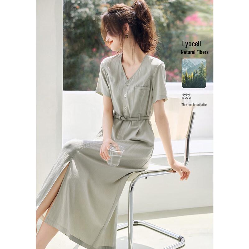 Women s Casual A-Line V-Neck Midi Dress L