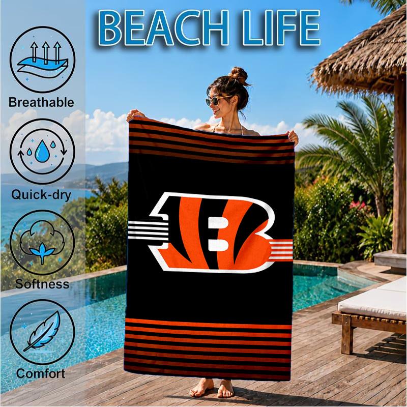 Cincinnati Bengals Helm Strandtuch, Mikrofaser-Strandtuch, Perfekt für Pool, Strand, Reisen, Heimdekoration Strandparty Fan-Geschenke