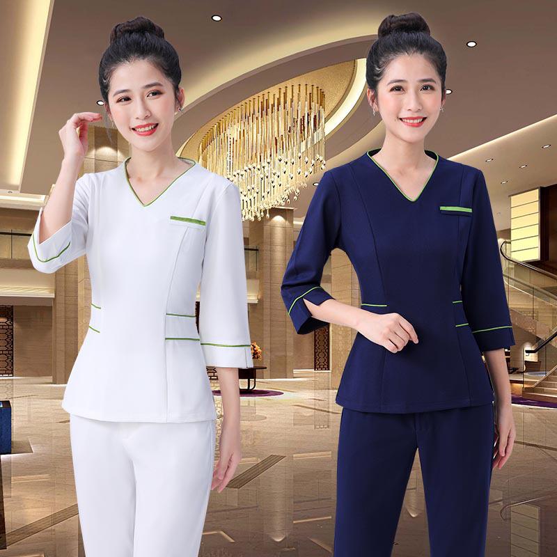 Women's Spring/Autumn Mid-Sleeve Beautician Uniform - White, High-End for Medical Beauty & Spa Technicians
