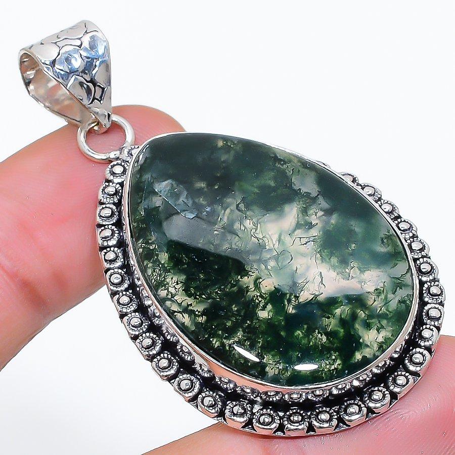 

Indian Moss Agate Gemstone 925 Sterling Silver Jewelry Pendant 2.17 SU-10723