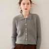 Women's Twist Pattern Polo Collar Wool Cardigan - Autumn/Winter Slim Fit Cashmere Knit Sweater