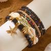 Bohemian Multilayer Shell Starfish Bracelets for Women Summer Beach Elastic Beaded Anklet Bracelet Set Vacation Jewelry Gift
