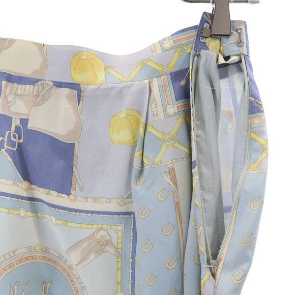 DAKS Silk Blend Riding pattern Long sleeve shirt Setup 9R Blue skirt Women Used