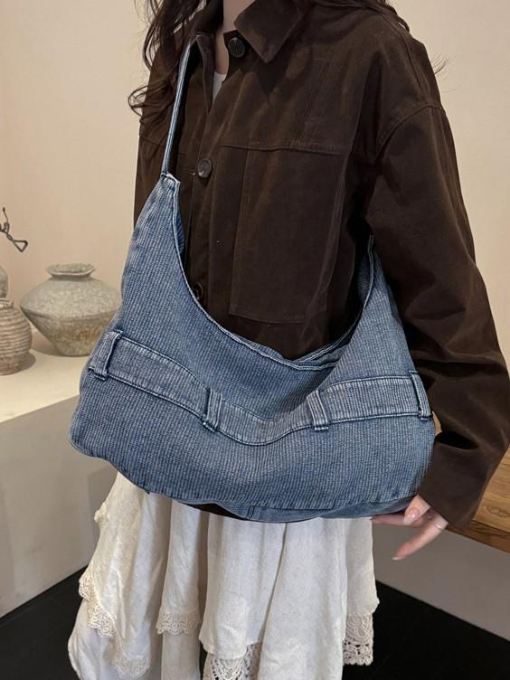 Korean Style Denim One-Shoulder Bag - 2026 Versatile Large Capacity Crossbody for School & Commute