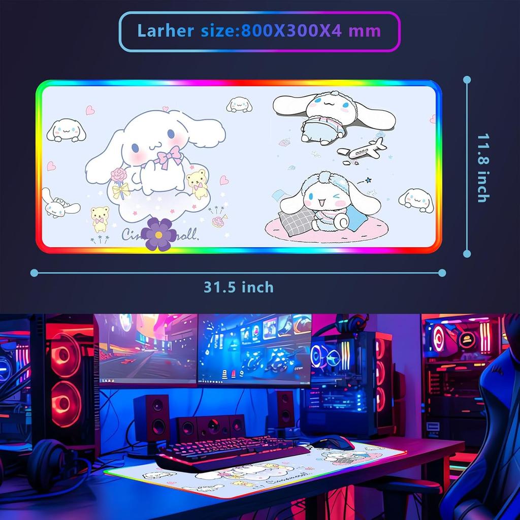 11.8 X 31.4 Kitty RGB Mousepad Led Mouse Pad, Kitty Large RGB Gaming Mouse Pad, Office Desk Mat Non-Slip Rubber Base Mouse Pads (Blue)