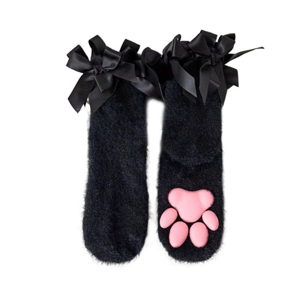 Paw Pads Cat Paw Plush Socks Kitten Claw Bowknot Warm Socks Harajuku 3D Cat Paw Socks  Indoor