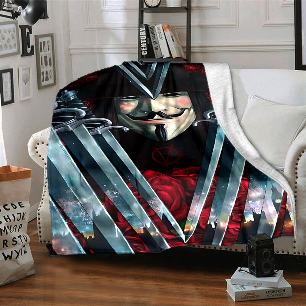 1pc V for Vendetta Flannel Throw Blanket - HD Printed Lightweight Soft Warm All-Season Blanket for Sofa, Bed, Travel, Camping 090
