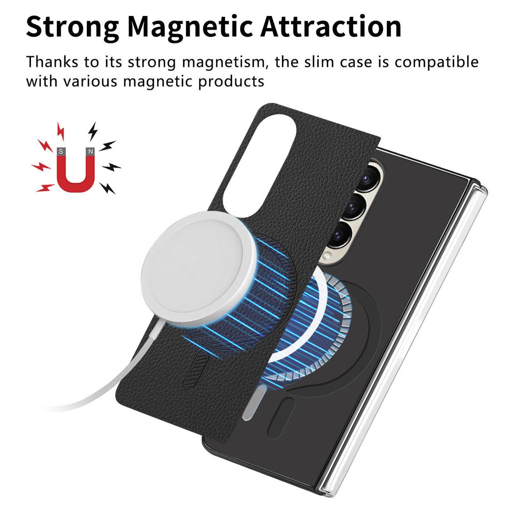 Für Samsung Galaxy Z Fold4 5G Magnetische Hülle Leder+TPU Handyhülle mit Displayschutzfolie