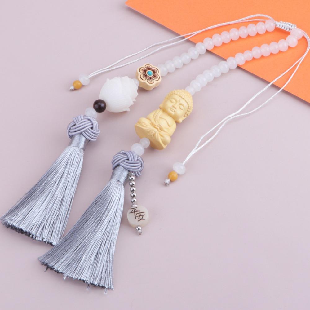 Double Tassel Car Buddha Pendant Lotus Flower Hanging Ornament Protective Buddha Statues Chinese Traditional Culture Good Luck