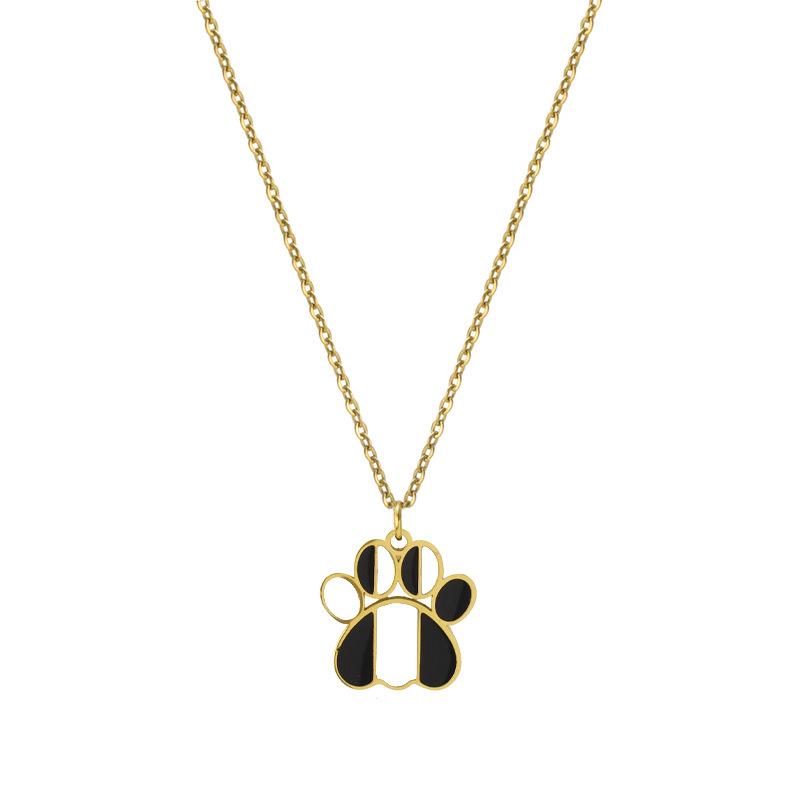 Niche Design Cute Sweetheart Cat Claw Necklace Collarbone Chain, Oil Dripping Stainless Steel Animal Footprint Pendant