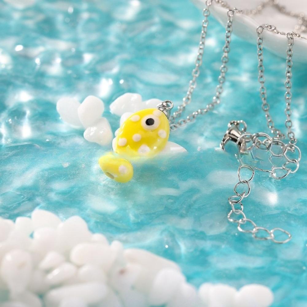 Cute Creativity Stereo Painted Ceramics Ocean Tropical Fish Pendant Necklace for Women Summer Funny Jewelry Accessories Gifts