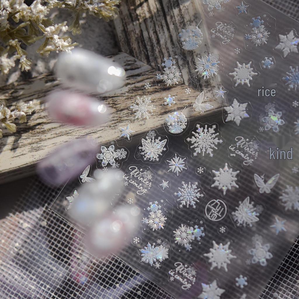 Tomoni Shell Light Winter Dream Nail Stickers - Ice Transparent Snowflake & Butterfly Decoration.