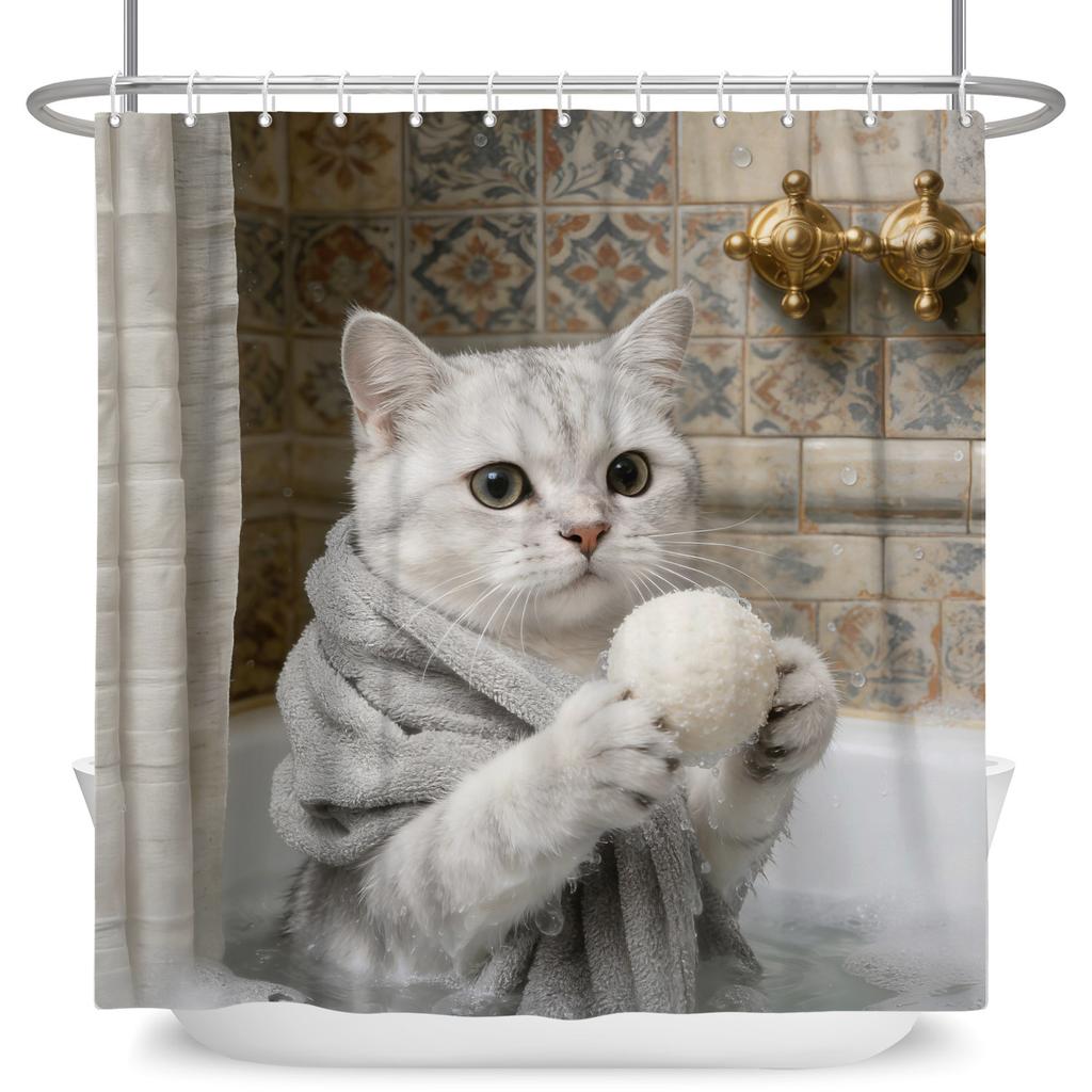 Cute Animals Pets Bathroom Shower Curtains Cat Dog Panda Giraffe Bathroom Decor Waterproof Curtain With Hooks Polyester Curtain