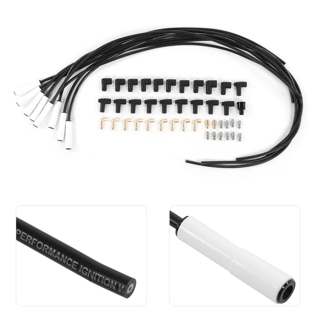 8mm0.3in Spark Plug Wire Set 135 Degrees  Ceramic Boot with Stainless Steel Terminal 9002C Universal