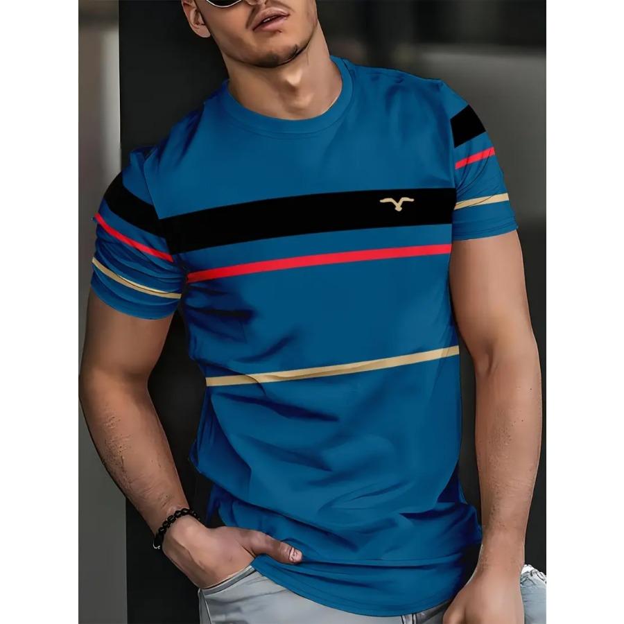 Pánské pruhované tričko s krátkým rukávem s kulatým výstřihem, vintage ležérní trička ve velkých velikostech pro muže