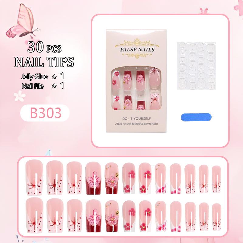 3D Floral Rhinestone Wearable Nails - Medium Length, Handcrafted False Nails