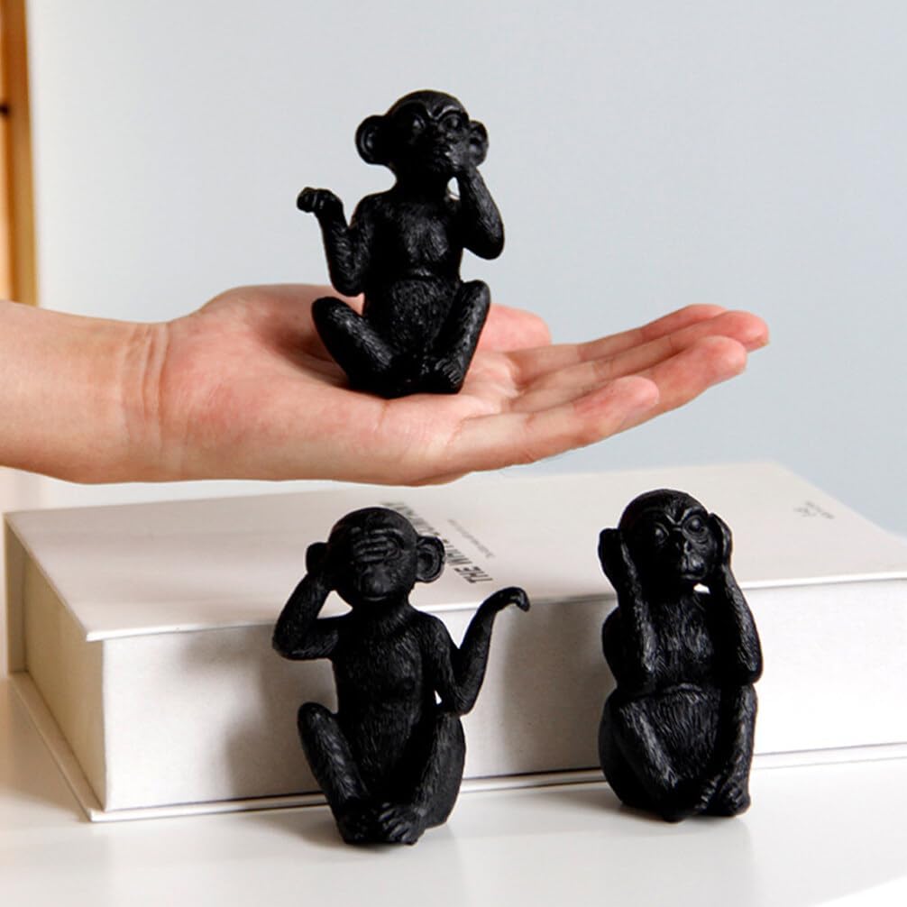 3pcs Resin Monkey Figurine Cute Animal Statues for Desktop Decor Creative Monkey Ornaments for Home Office Library and Shop Unique Present Idea