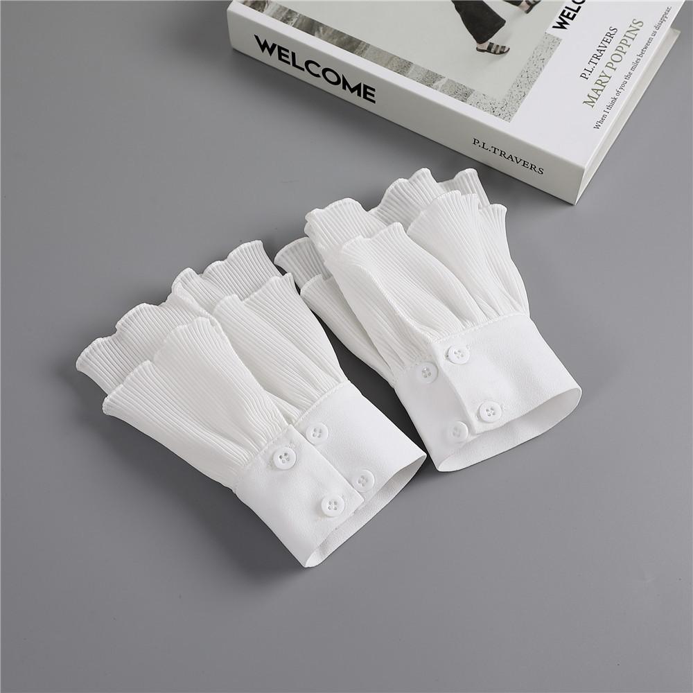 Women Girls Fake Flare Sleeves Mesh Pleated False Cuffs Sweater Blouse Wrist Arm Cover Gloves Warmers Accessories