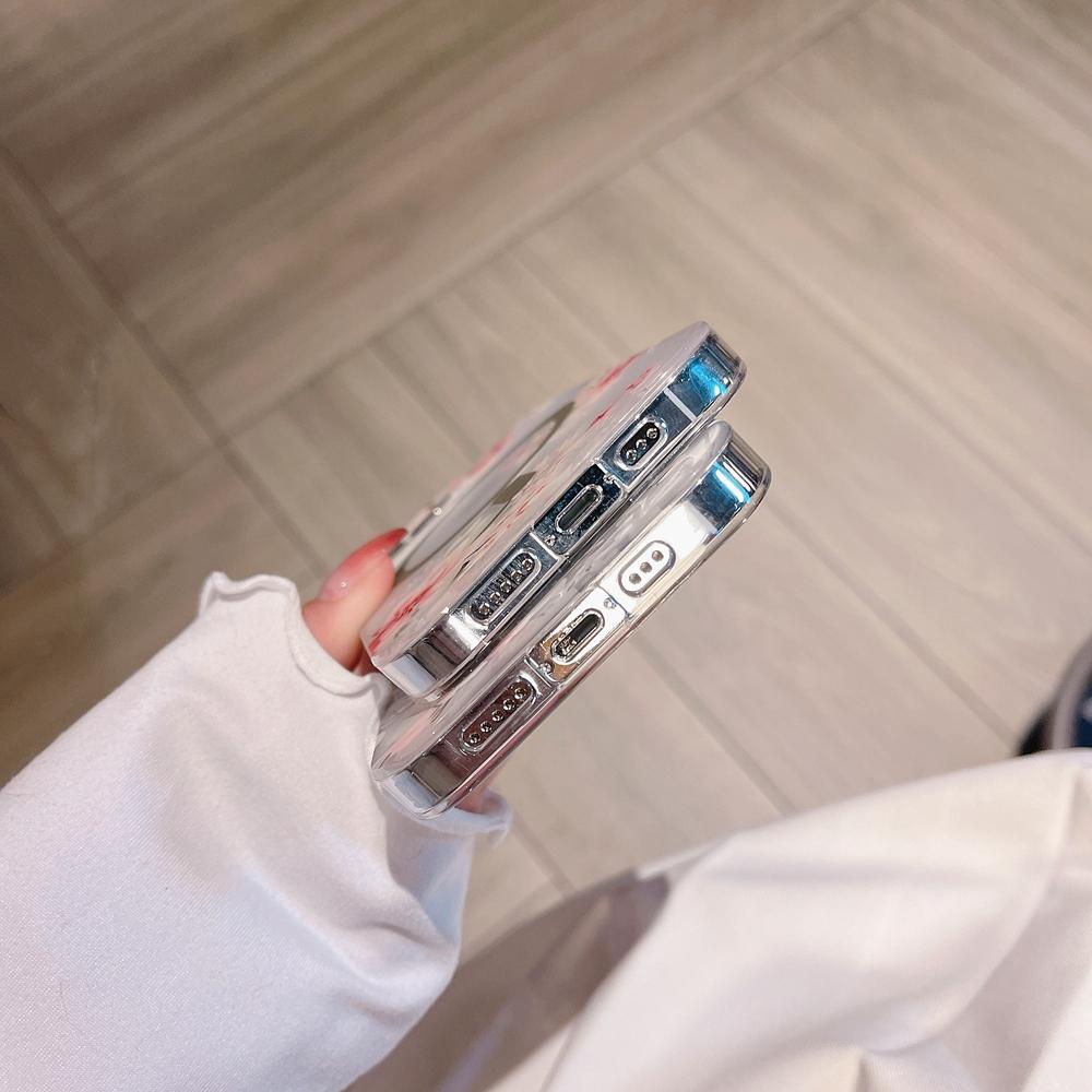 Glossy Skin Multiple Flower Pattern Magsafe Phone Case For Iphone 14 12 11 13 Pro Max 14 Plus Matte Half Clear Shockproof Cover