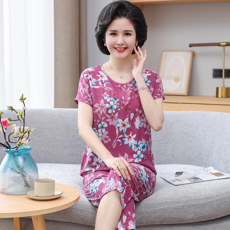 Summer Women's Cotton Pajamas Women's Thin Short Sleeve Set Plus Size Women's Loungewear Can Be Breathable and Antibacterial Sleepwear