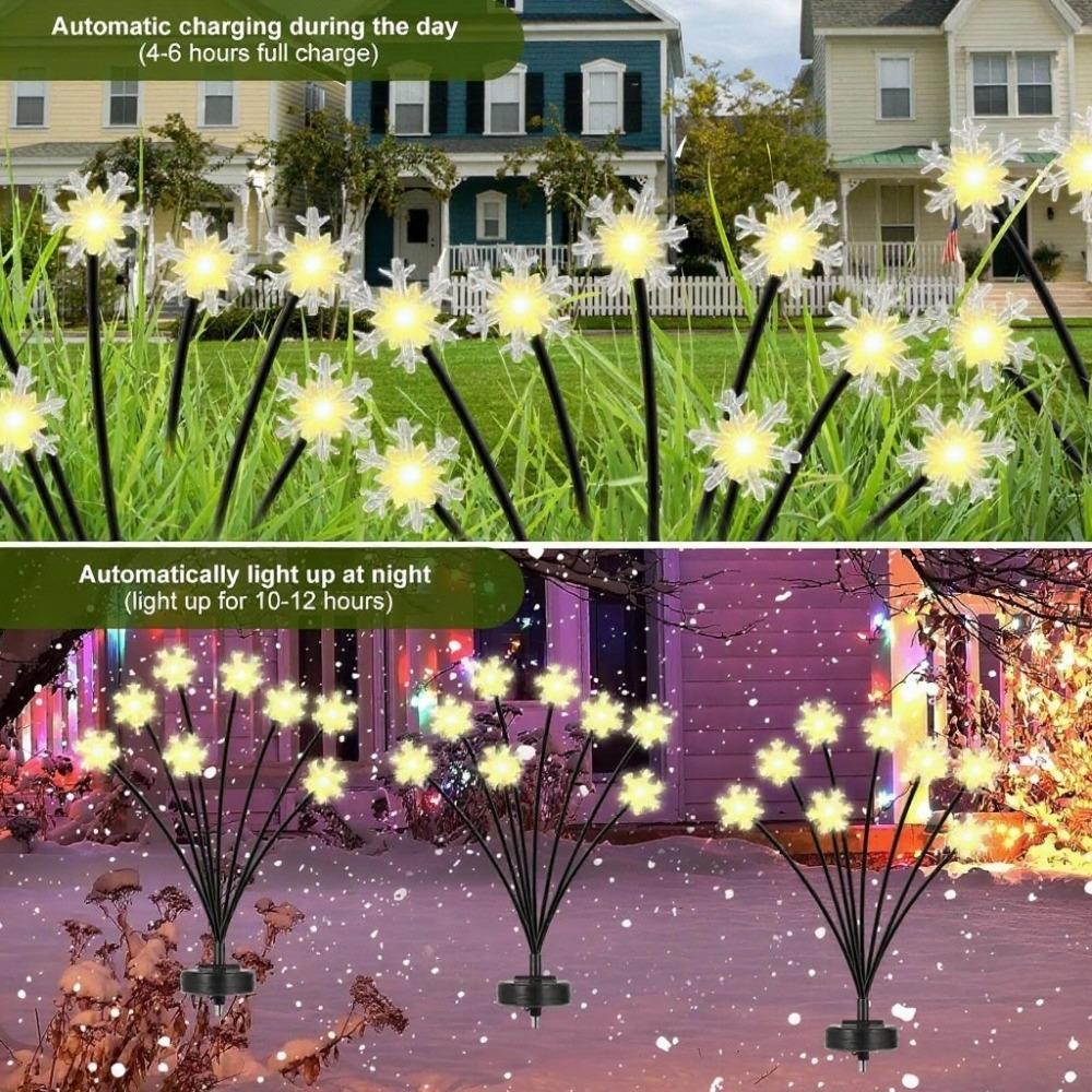 1PC Snowflake Solar Christmas Decorations 2 Modes Swaying Garden Lights Outdoor Pathway Solar Lawn Decor Stake Light Warm Light
