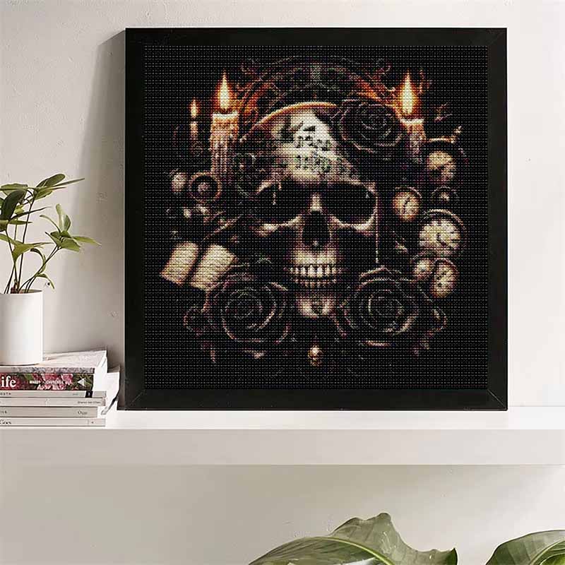 DIY Diamond Painting Canvas Vintage Gothic Skull Rose Candle Pattern 5D Rhinestone Art Kit for Home Wall Decor
