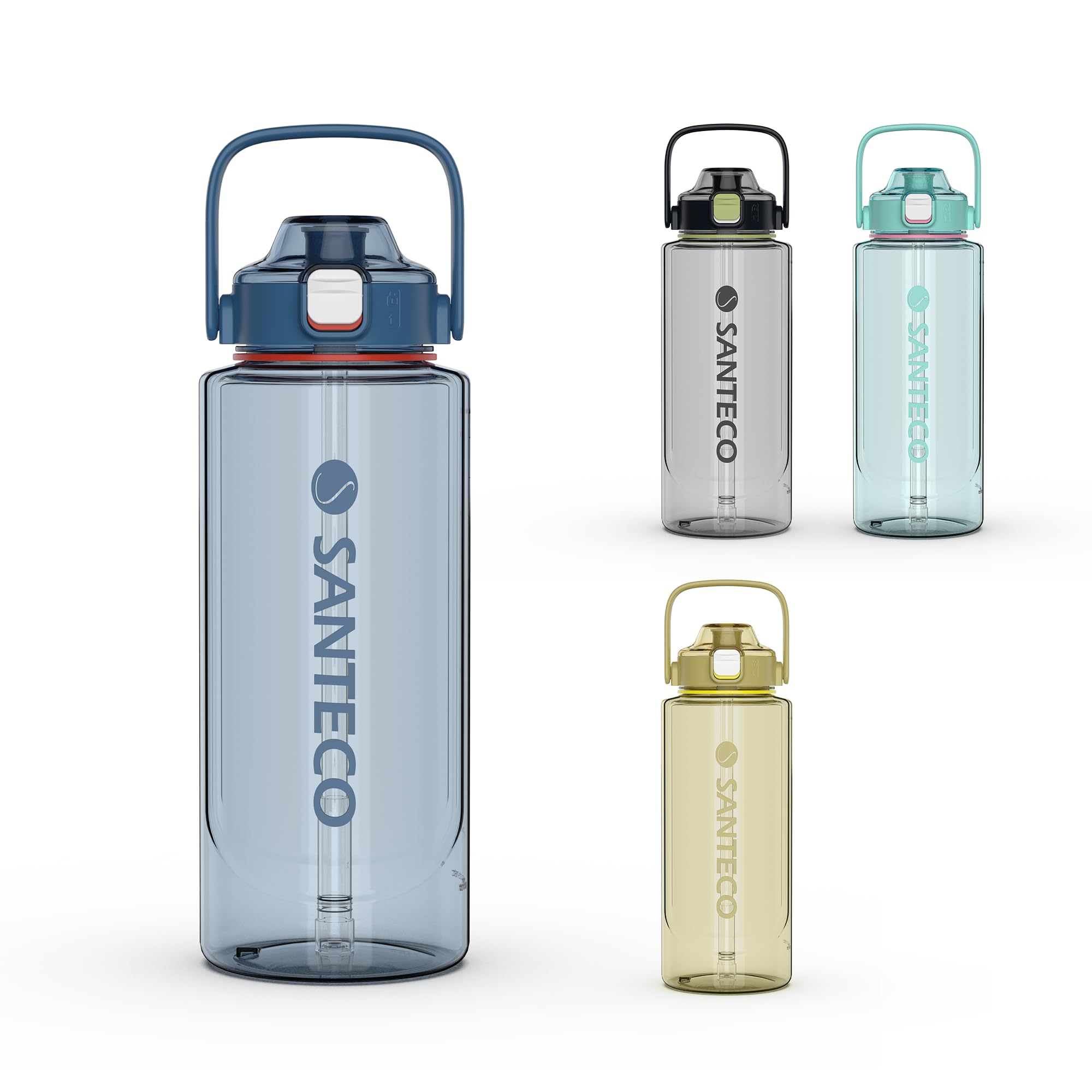 

SANTECO Water Bottle, 1500ml, 1.5 Liter, BPA-Free, with Straw, Direct Drinking, Ultra-Lightweight, Portable, Stylish, Easy to Clean, with Carry