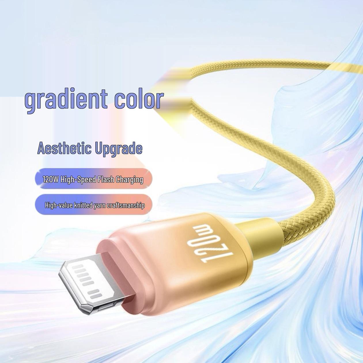 

Сумісний градієнтний зарядний кабель для Apple 6s/7/8 Plus/11/12/13/14 Pro Max/iPad - Преміум якість USB interface [Colorful Yellow] Gradient Braided