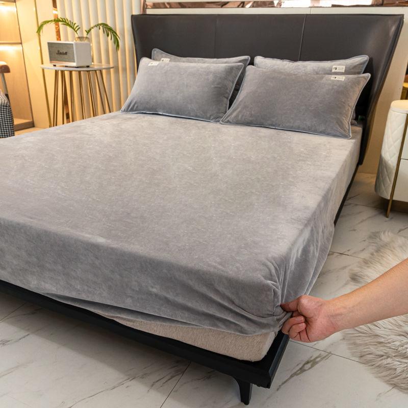 Warm Plush Fitted Sheet Elastic Mattress Cover Velvet Bed Cover Full Set Winter Soft Family Double Bed Bedding 120/150/180x200cm