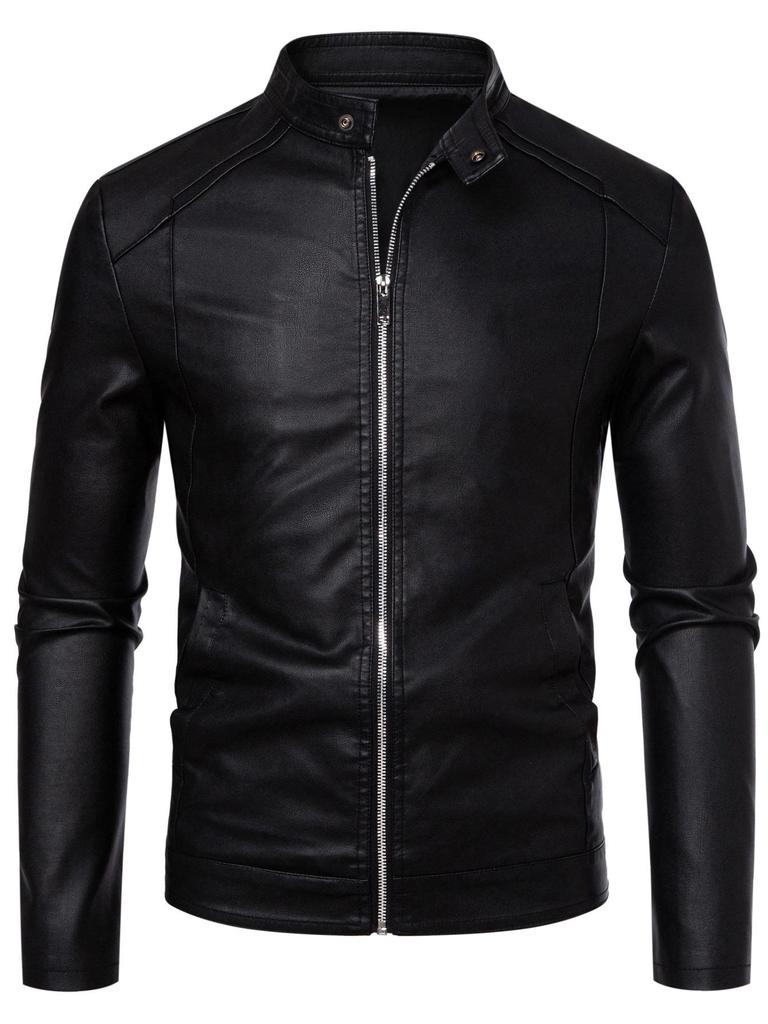 Men's Stand Collar PU Leather Motorcycle Jacket - Spring/Autumn Style