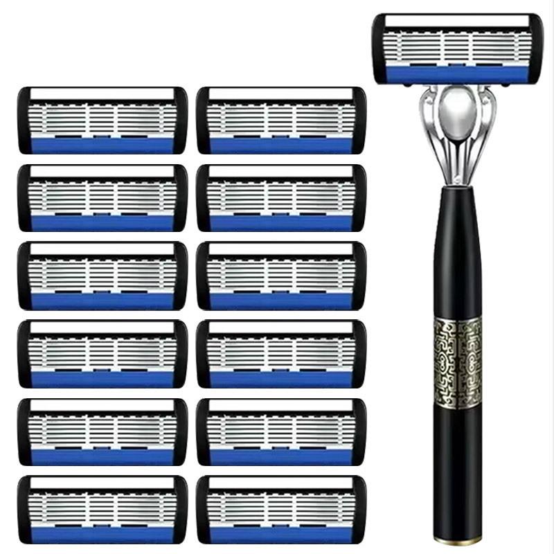 7-Layer Razor Shaving Blades & Universal Holder for Men's Shaving – Compatible with 6-Layer Blades