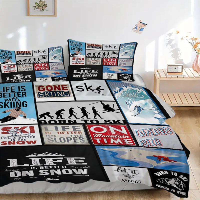 3pcs Snowy Adventures Print Bedding Set (1 Cover + 2 Pillowcases, Without Inserts), This Printed Bedding Set Is Soft and Comfortable