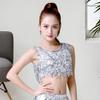 Belly Dance Performances Sequins Fringe Vest Elastic Stretch Fabric Round Neck Stage Show Costume