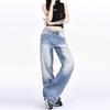 Women's 2024 Retro Low-Rise Wide-Leg Creased Distressed Jeans