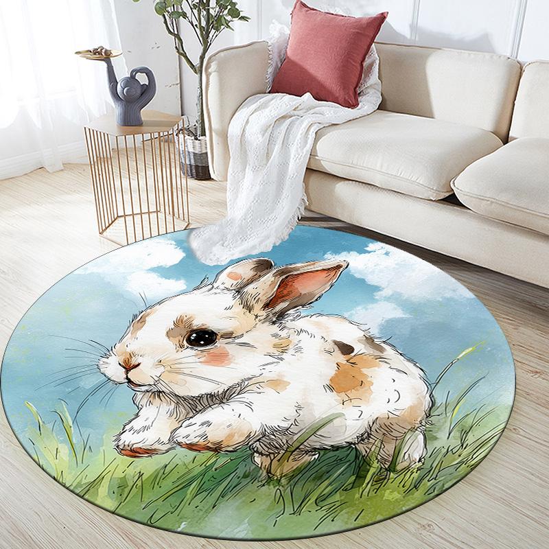 Rabbit in the Sky,Round Area Rug,Carpet Rug for Living Room Bedroom Sofa Playroom Decor,Non-slip Floor Mat